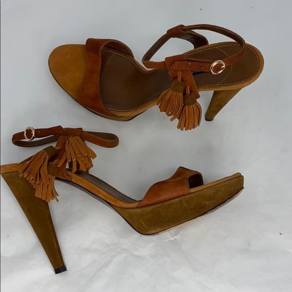 Sergio Rossi Sz 39.5 Suede Brown/Rust High Heels - Picture 4 of 14